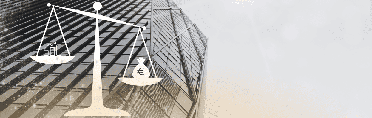 Waage mit Unternehmenswert und Unternehmenspresi