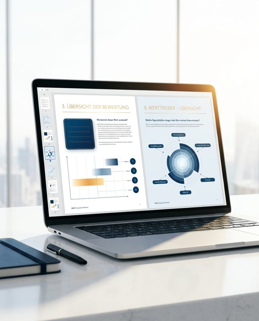 Bericht zum Unternehmenswert in der Ansicht auf einem Laptop