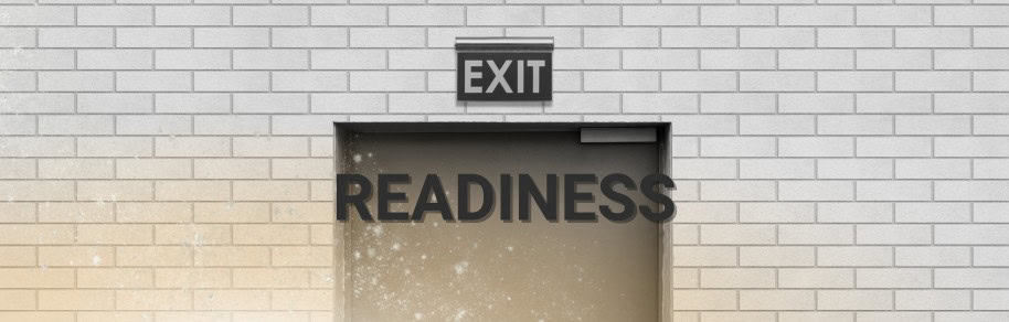 exit readiness – foto von einer tür, über der Exit und darauf das Wort Readiness steht